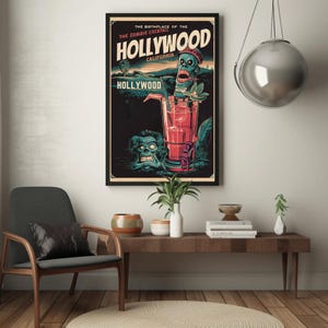 Hollywood Zombie Cocktail Travel Poster – Vintage Tiki Horror Wall Art