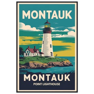 Poster in carta opaca premium con cornice in legno del faro di Montauk Point: un'icona costiera senza tempo per l'arredamento della tua casa