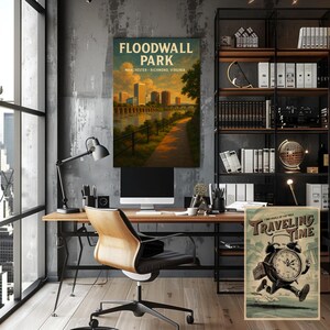 Floodwall Park Richmond Virginia Travel Poster | Manchester RVA Wall Art | Aluminum Print | James River Skyline Decor | Metal Travel Poster