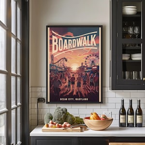 Ocean City Boardwalk Sunset - Nostalgic Maryland Beach Art Print | Vintage-Style Travel Poster on Premium Matte Paper