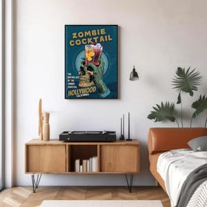 Zombie Cocktail Hollywood Travel Poster – Vintage Horror Tiki Bar Art