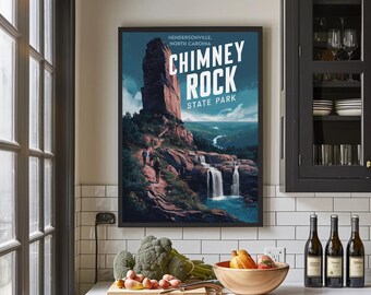 Chimney Rock State Park Aluminum Print – Vibrant Travel Poster for Adventure Enthusiasts