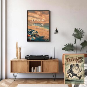 Póster de viaje de aluminio de Bethany Beach, Delaware / Arte mural metálico de paseo costero / Impresión premium de pueblo playero