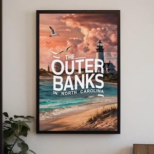 Póster de papel mate de Outer Banks, Carolina del Norte: serenidad costera y belleza de faro