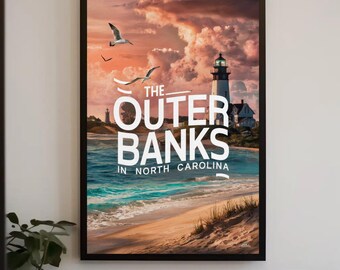 The Outer Banks North Carolina Matte Paper Poster – Coastal Serenity and Lighthouse Beauty