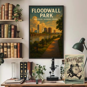 Floodwall Park Richmond Virginia Poster | James River Trail Wall Art | RVA Skyline Print | Manchester Riverside Travel Decor