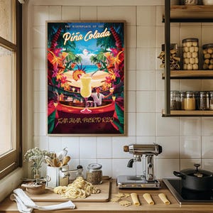 Póster turístico de Piña Colada San Juan: una celebración del cóctel tropical definitivo