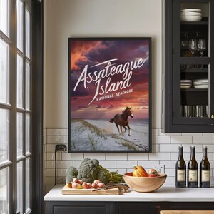 Tramonto su cavallo selvaggio della costa nazionale dell'Assateague Island / Stampa su carta opaca premium
