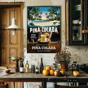 Póster turístico de Piña Colada: un homenaje al cóctel icónico de Puerto Rico