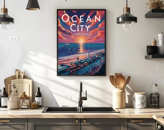 Ocean City Maryland Boardwalk at Sunset Matte Print – Coastal Art for Home Decor