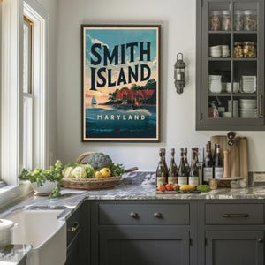Stampa su carta opaca di alta qualità di ispirazione vintage di Smith Island, Maryland / Arte murale costiera nautica