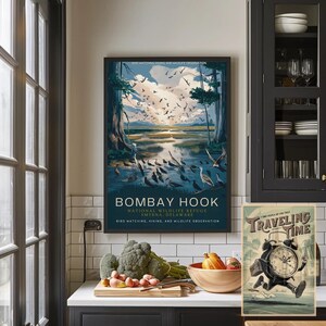 Poster del rifugio faunistico di Bombay Hook / Arte murale di Smyrna, Delaware / Regalo per birdwatcher / Stampa di viaggio nella natura / Decorazione su carta opaca di alta qualità