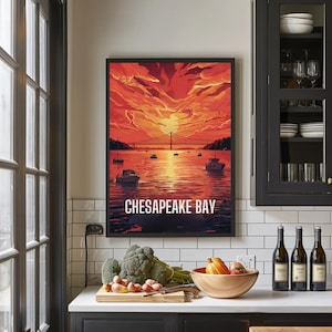Stampa su carta opaca premium "Tramonto nella baia di Chesapeake" / Arte murale nautica vibrante