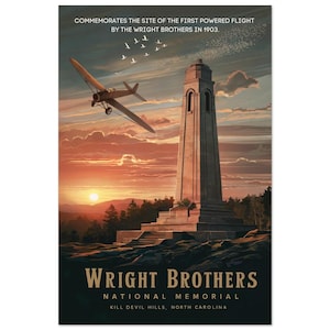 Stampa opaca del Wright Brothers National Memorial - Kill Devil Hills, NC / Poster di viaggio di ispirazione vintage