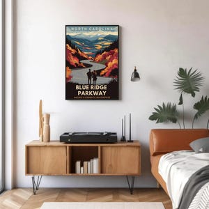 Póster de papel mate de Blue Ridge Parkway: Obra maestra cinematográfica de la naturaleza / Impresión artística de Carolina del Norte