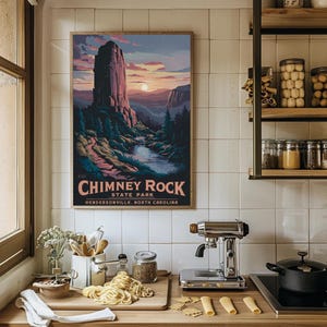 Chimney Rock State Park Aluminum Print – Enchanting Sunset Scene for Travel Enthusiasts