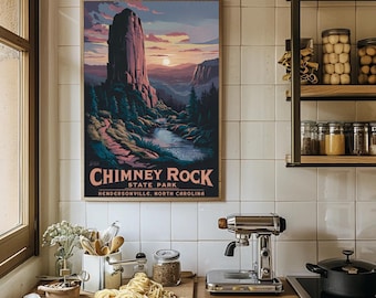 Chimney Rock State Park Aluminum Print – Enchanting Sunset Scene for Travel Enthusiasts
