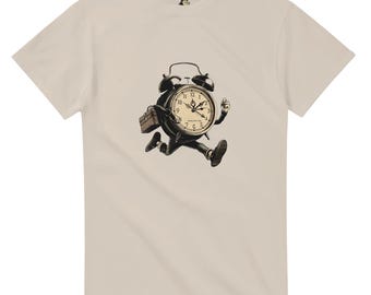 Traveling Time T-Shirt | Vintage Running Clock Graphic Tee | Retro Heavyweight Unisex Crewneck | Streetwear Art T-Shirt