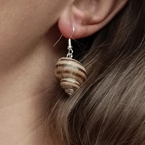 Spiral Muschel Hängeohrringe, natürlicher Boho Strand Schmuck vom Meer inspiriert