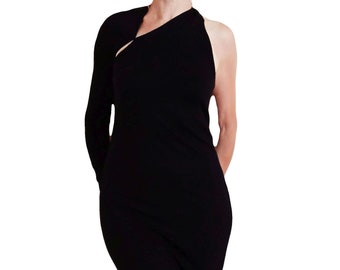 Little Black Dress - Black Pencil - One Shoulder - Prom & Cocktail Dress, No.001