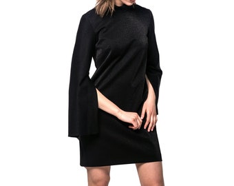 Little Black Dress - Elegant Evening Mini Dress with Wide Sleeves