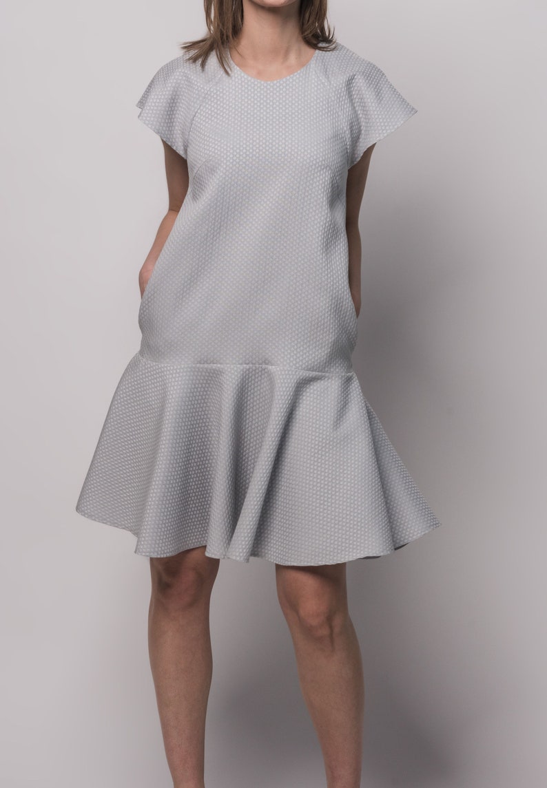 Light Gray Classic Dress Women's Summer Wide Dress with 'Wings' Above the Knee Pockets image 4