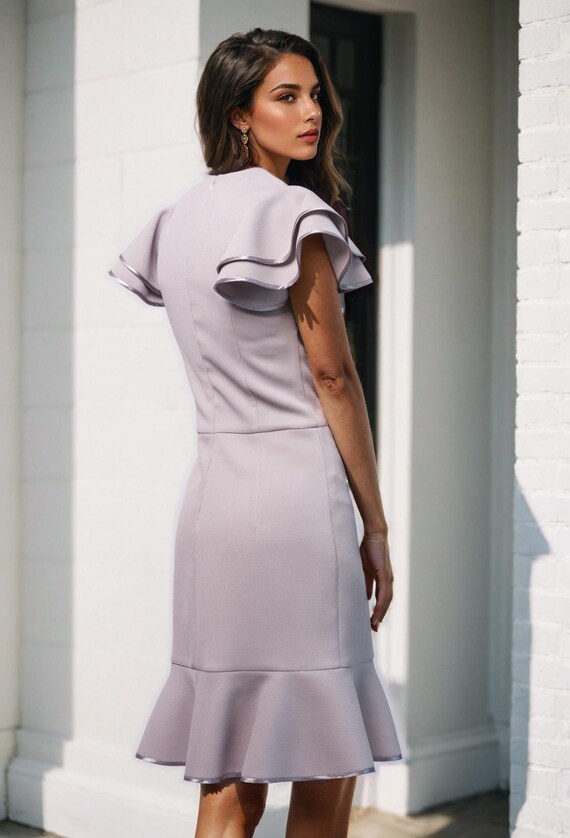 flounce hem midi dress London Times Petite Twist-Waist Flounce-Hem - Wine Blush Hidden Back Zipper Details Flirty Flounce Wrap Dress -
