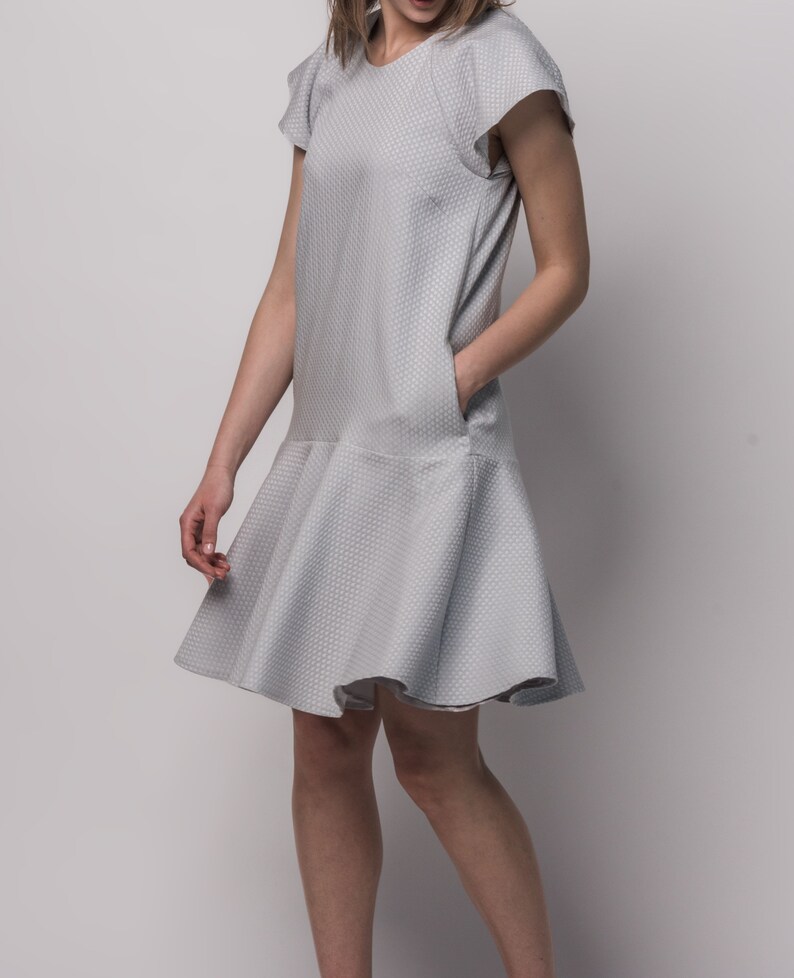 Light Gray Classic Dress Women's Summer Wide Dress with 'Wings' Above the Knee Pockets image 2