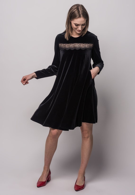 black velvet knee length dress