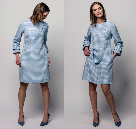 pastel blue long sleeve dress
