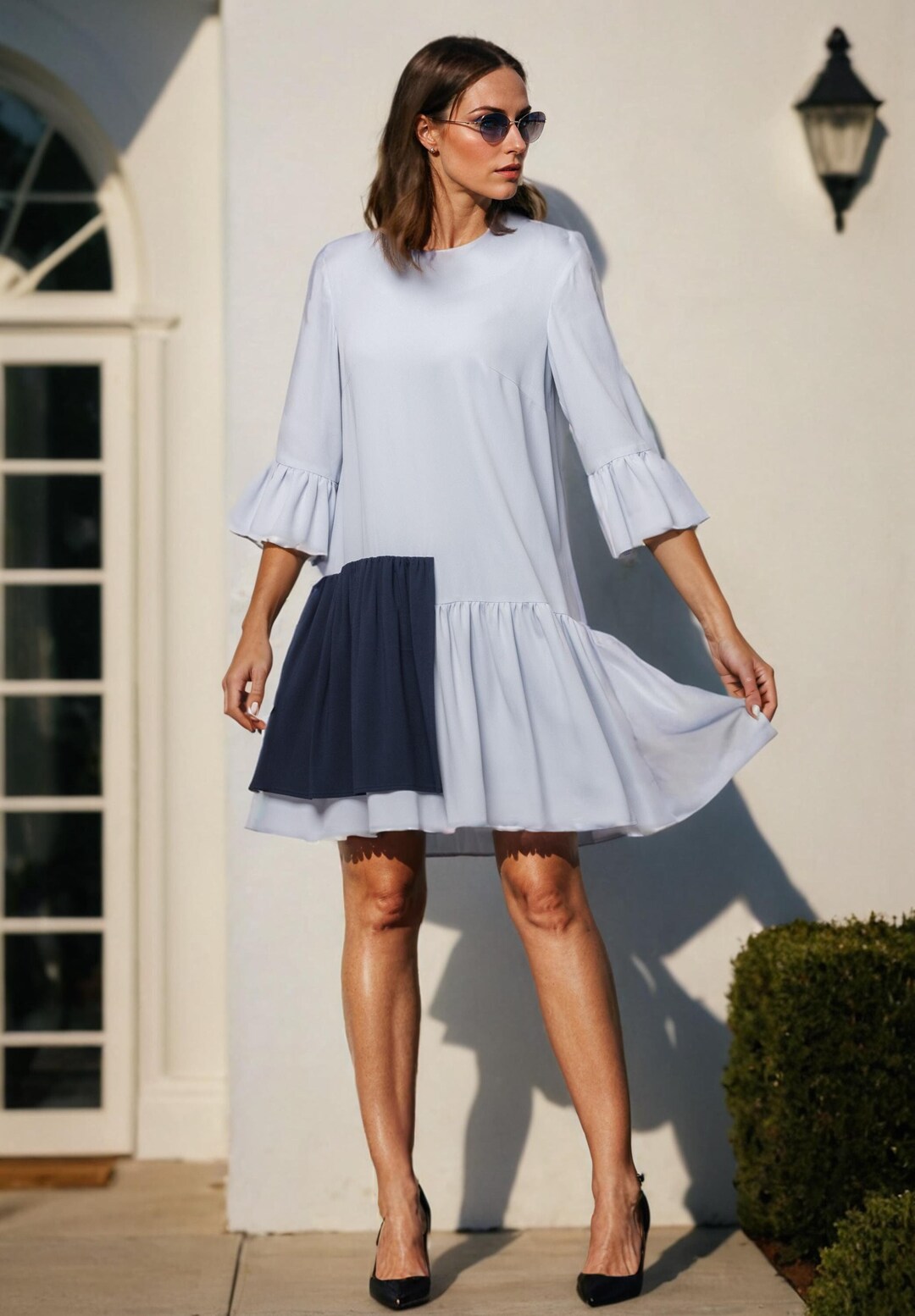 long dress blue colour Satin Prom with Short Sleeves, Blue Evening Formal Dre Maat:XXL A-line Ball Gown Tulle Google_Disable