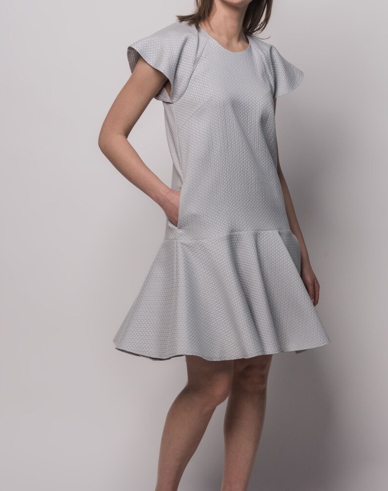 Light Gray Classic Dress Women's Summer Wide Dress with 'Wings' Above the Knee Pockets image 1