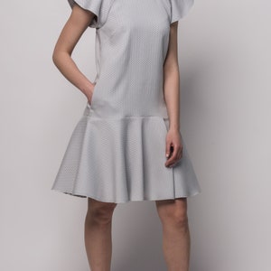 Light Gray Classic Dress Women's Summer Wide Dress with 'Wings' Above the Knee Pockets image 3