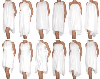 Multi-Way White Dress - Convertible Wrap Infinity in Jersey - More than 18 Ways to Wear, No.1