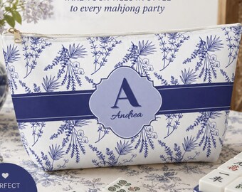 Personalized Monogram Blue and White Chinoiserie Mahjong Tile Bag