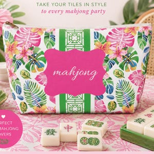 Mahjong Tile Bag, Colorful Coastal Floral Design, Option to personalize image 1