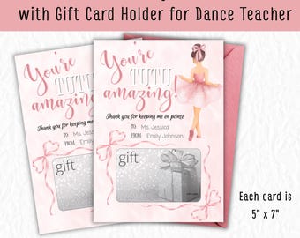 Tarjeta de agradecimiento para profesora de baile Tutu con portatarjetas de regalo (descarga en PDF)