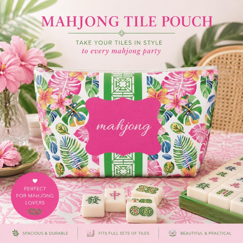 Mahjong Tile Bag, Colorful Coastal Floral Design, Option to personalize image 1