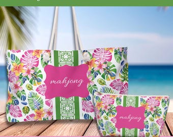 Personalized Preppy Coastal Mahjong Weekender Tote Bag