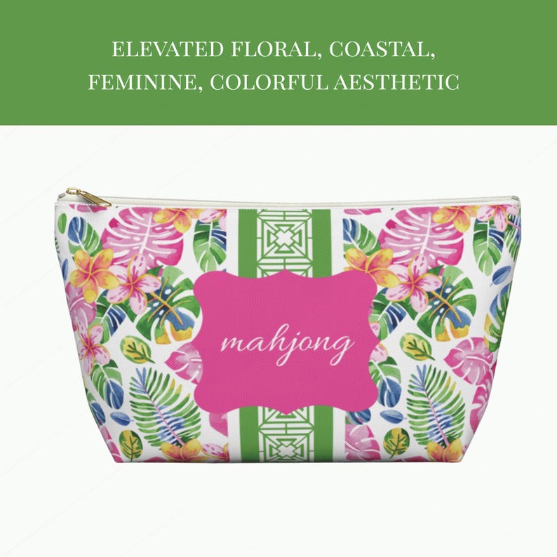 Mahjong Tile Bag, Colorful Coastal Floral Design, Option to personalize image 3