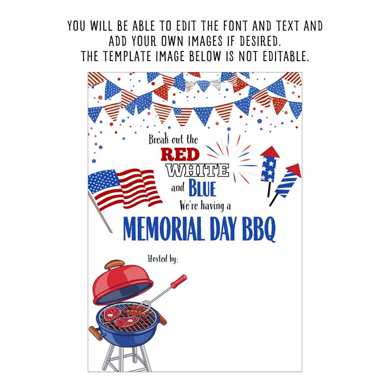 Memorial Day Summer BBQ Invitation | Patriotic Theme | Editable Canva ...