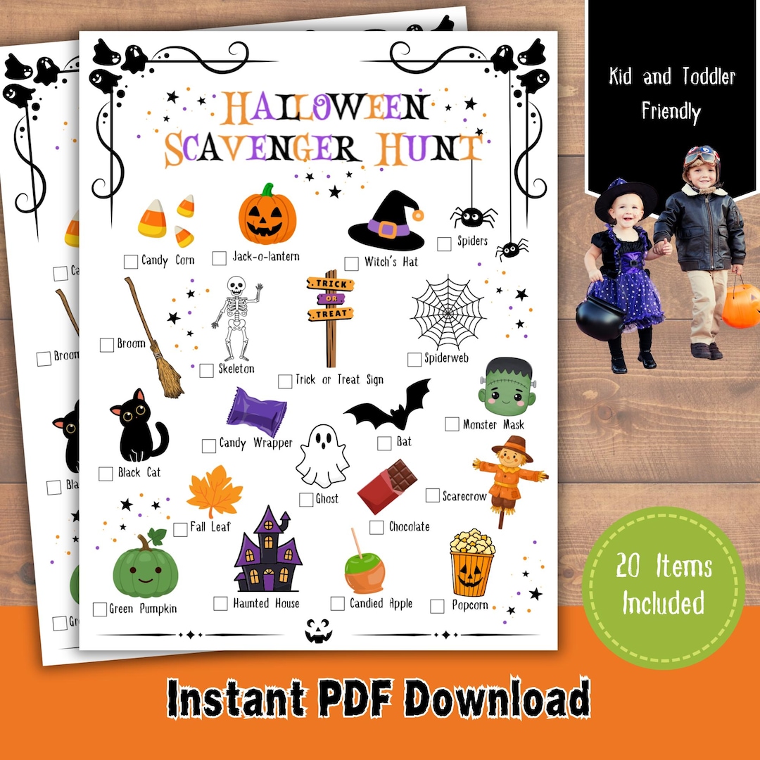 Printable Halloween Scavenger Hunt PDF — Kids & Toddlers Activity, Easy ...