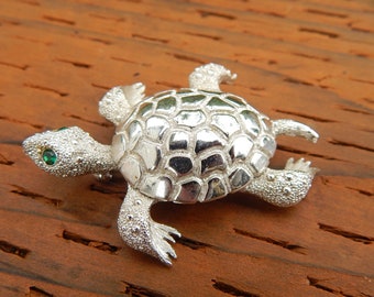 Vintage Monet Silver Turtle Brooch