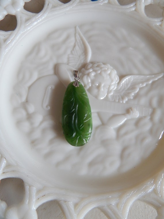 Vintage 1970's Genuine Jadeite  Carved Pendant - image 1