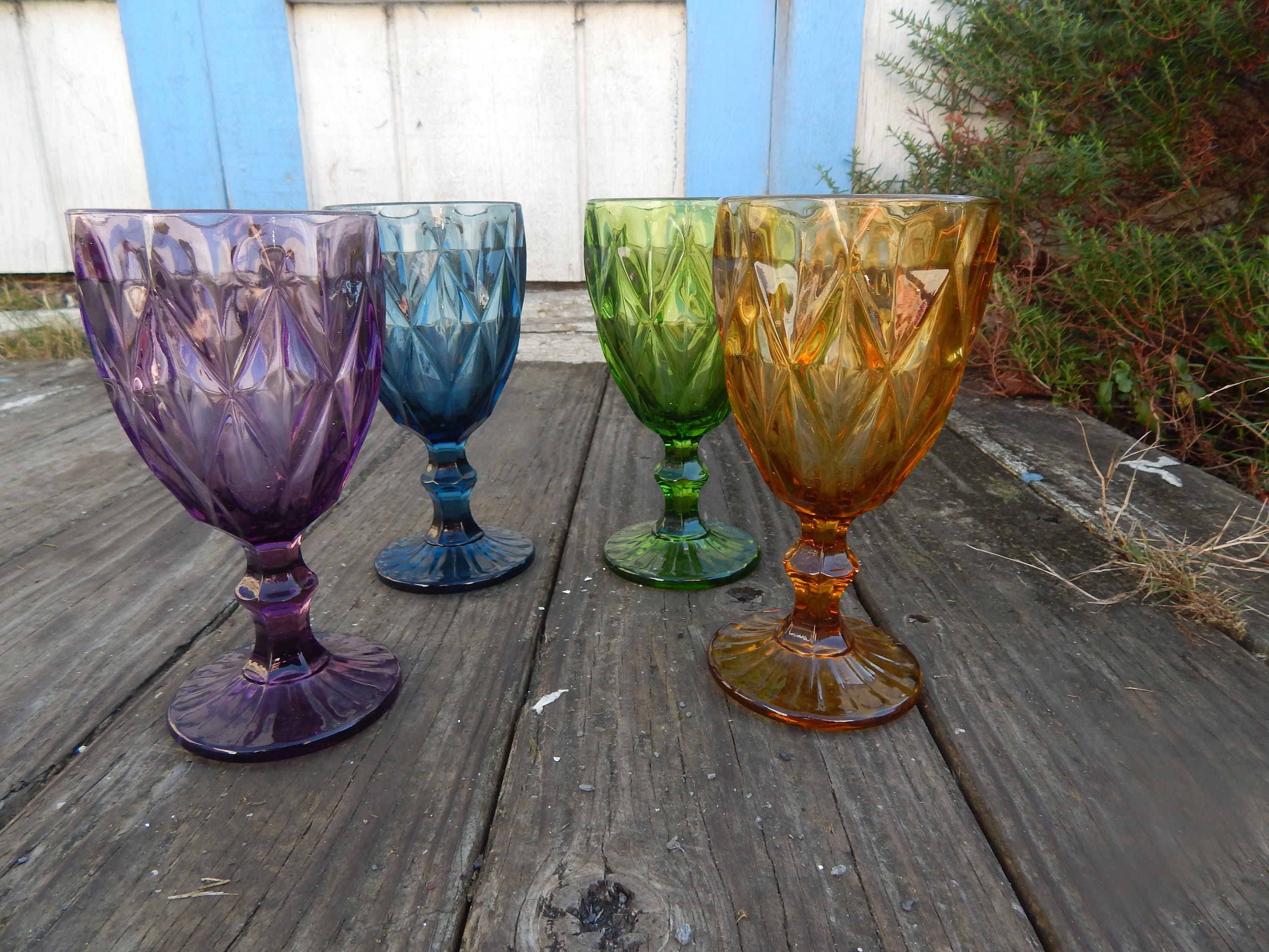Vintage Multi Colored Water Goblets Etsy