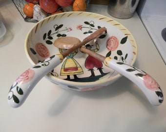 Vintage Folk Art Dutch Ceramic Salad Bowl Set