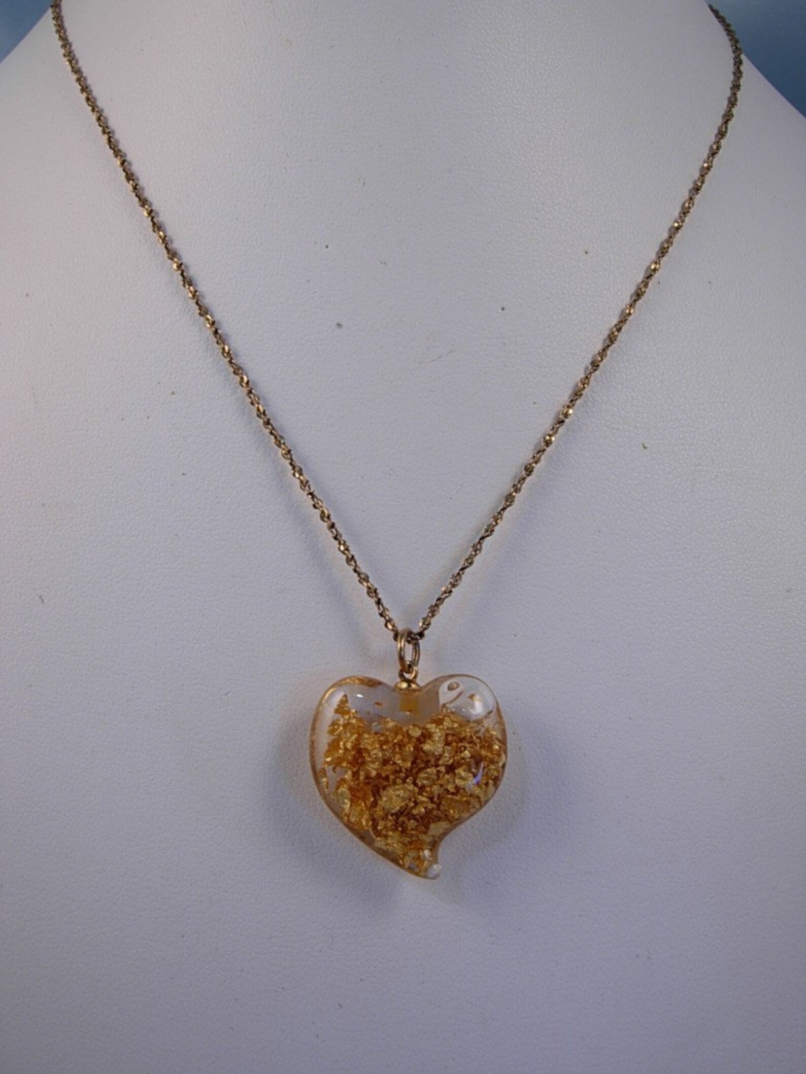 Vintage Glass Heart Gold Flakes Pendant Necklace FREE SHIPPING Etsy