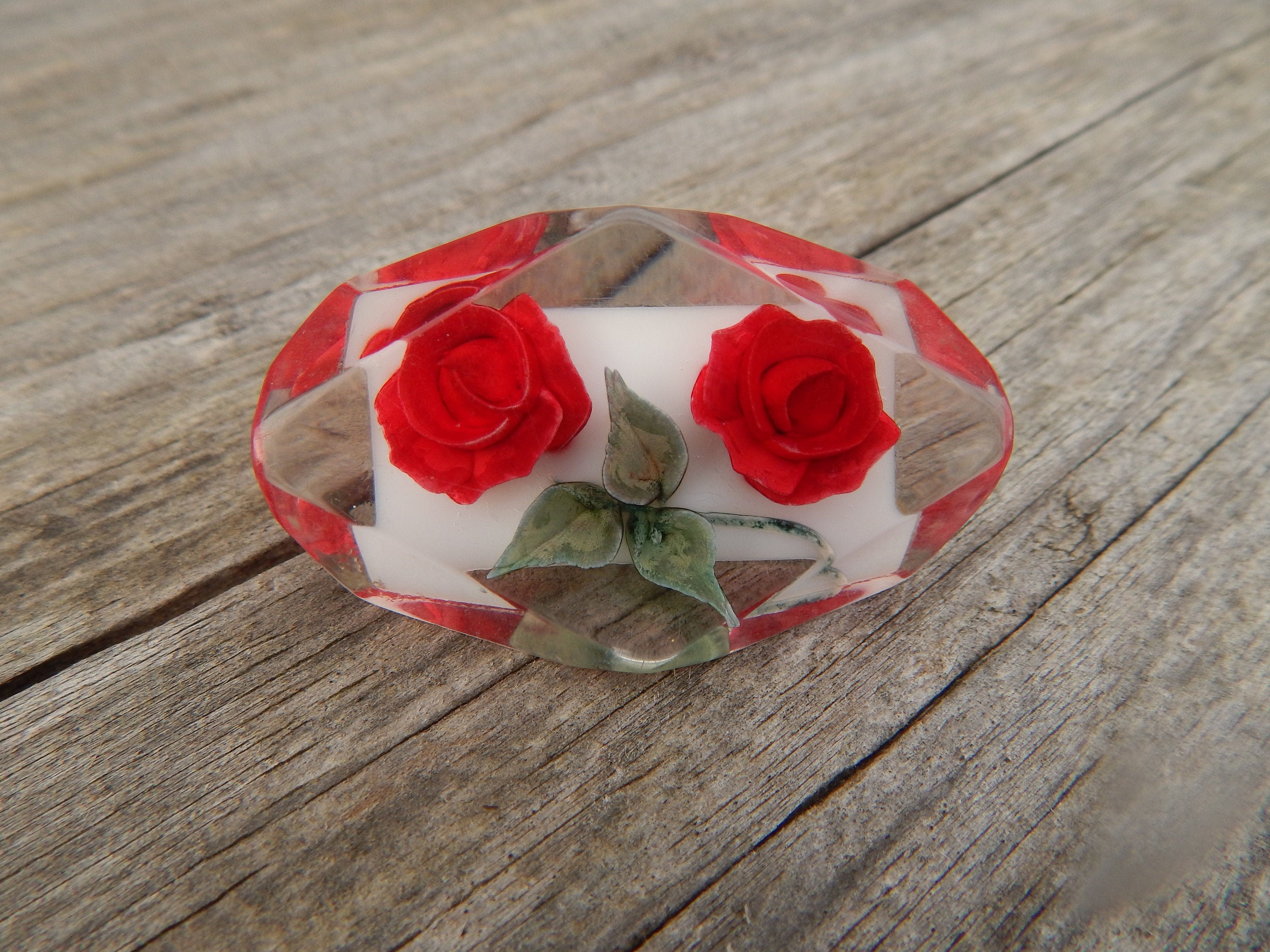 Vintage Brooch, Rose Pin, Flower Jewelry, Vintage Pin, Glass Rose