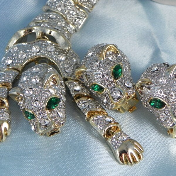 Vintage Articulated  Leopard Rhinestone Set FREE SHIPPING