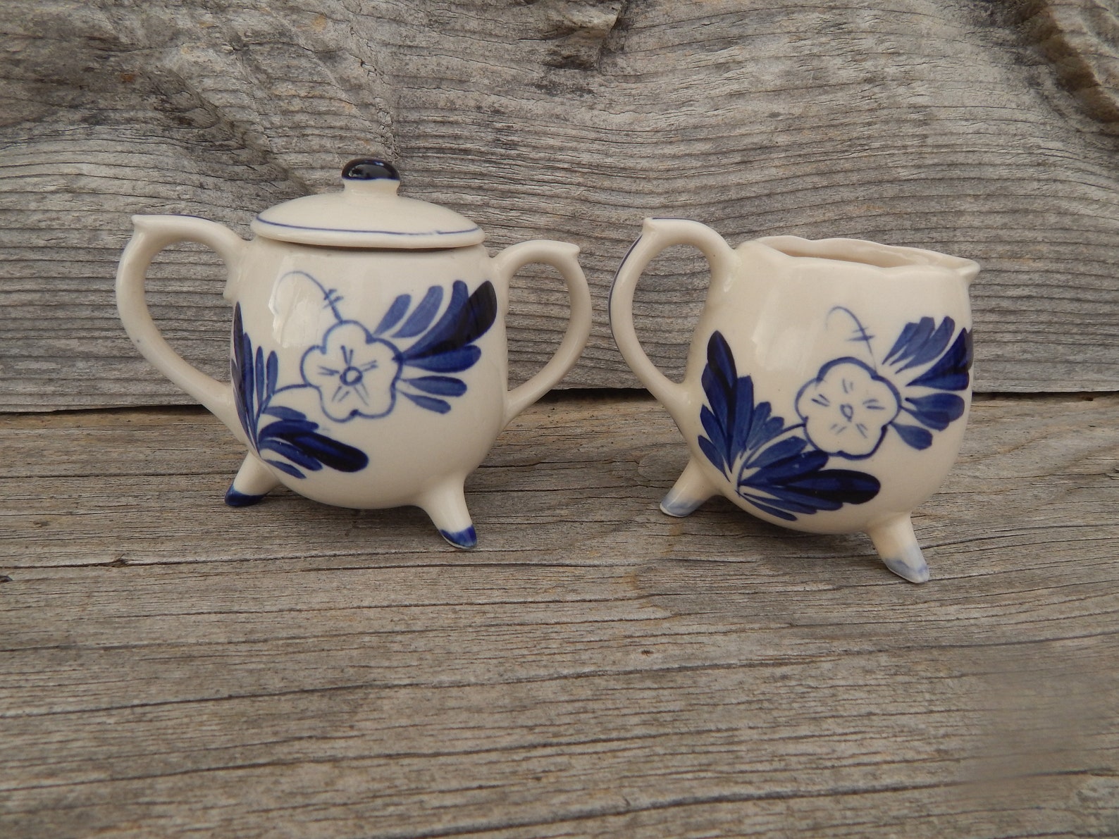 Vintage Delft Blue Sugar and Creamer Set Etsy